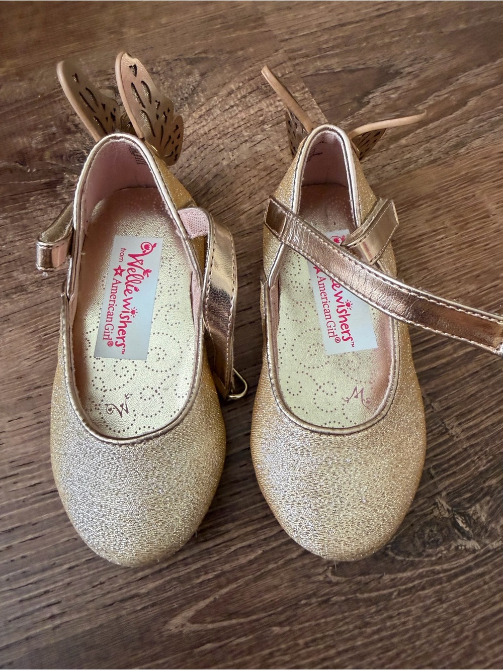 American Girl Glitter Gold Mary Jane Dress Shoes with Butterfly Accent